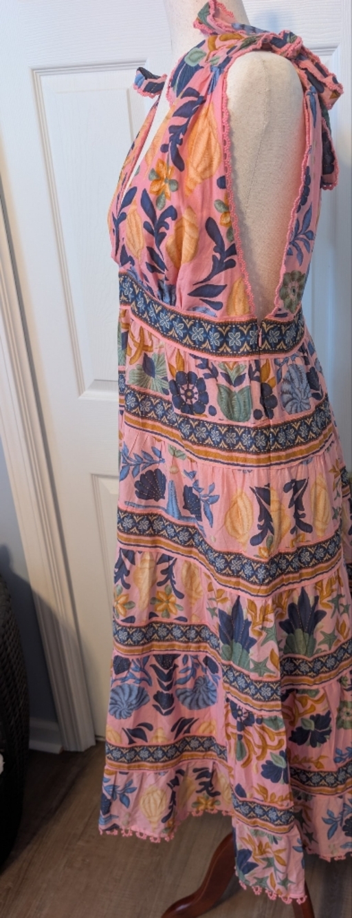 NWT FARM Rio Pink Floral/ Nautical V-Neck Tiered Maxi Dress Size Lrg - Picture 6 of 11